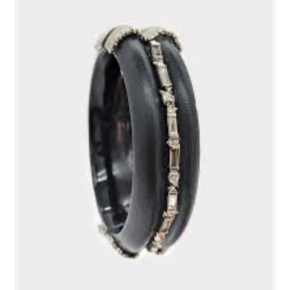 Alexis Bittar Lucite Bangle Bracelet Black Gold Tone Crystal Accent Designer - Picture 1 of 9